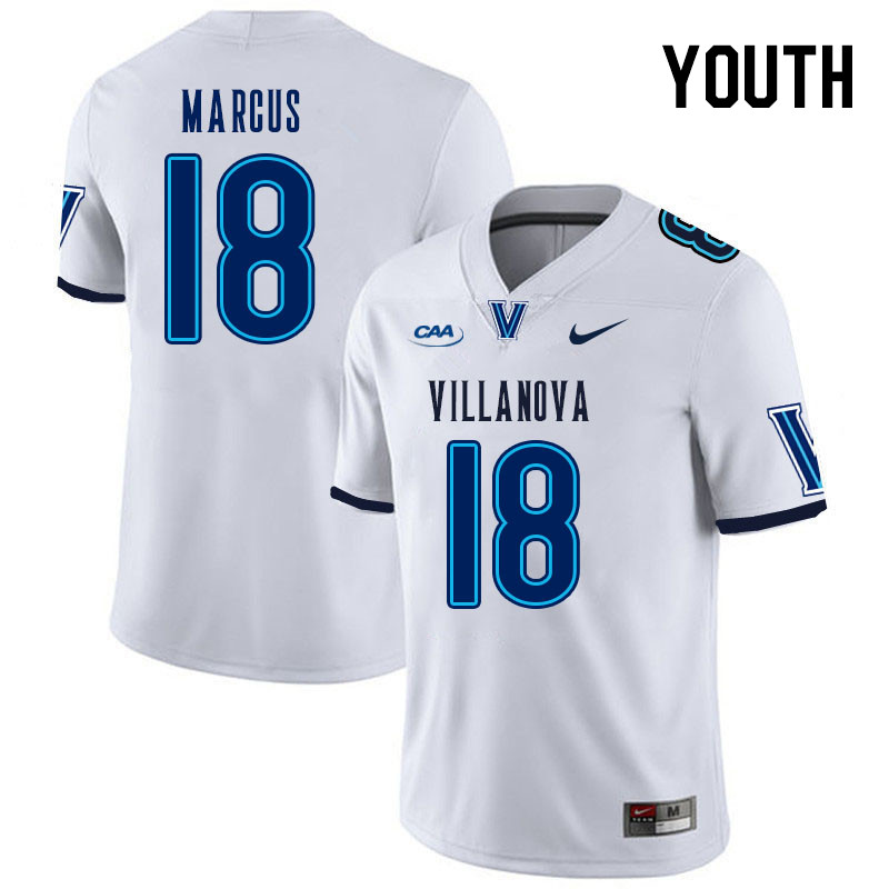 Youth #18 Justin Marcus Villanova Wildcats College Football Jerseys Stitched Sale-White - Click Image to Close